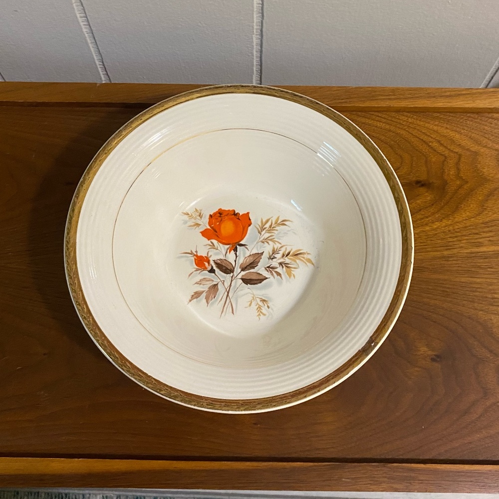American Limoges Triumph Vermillion Rose Serving bowl 22-k Gold